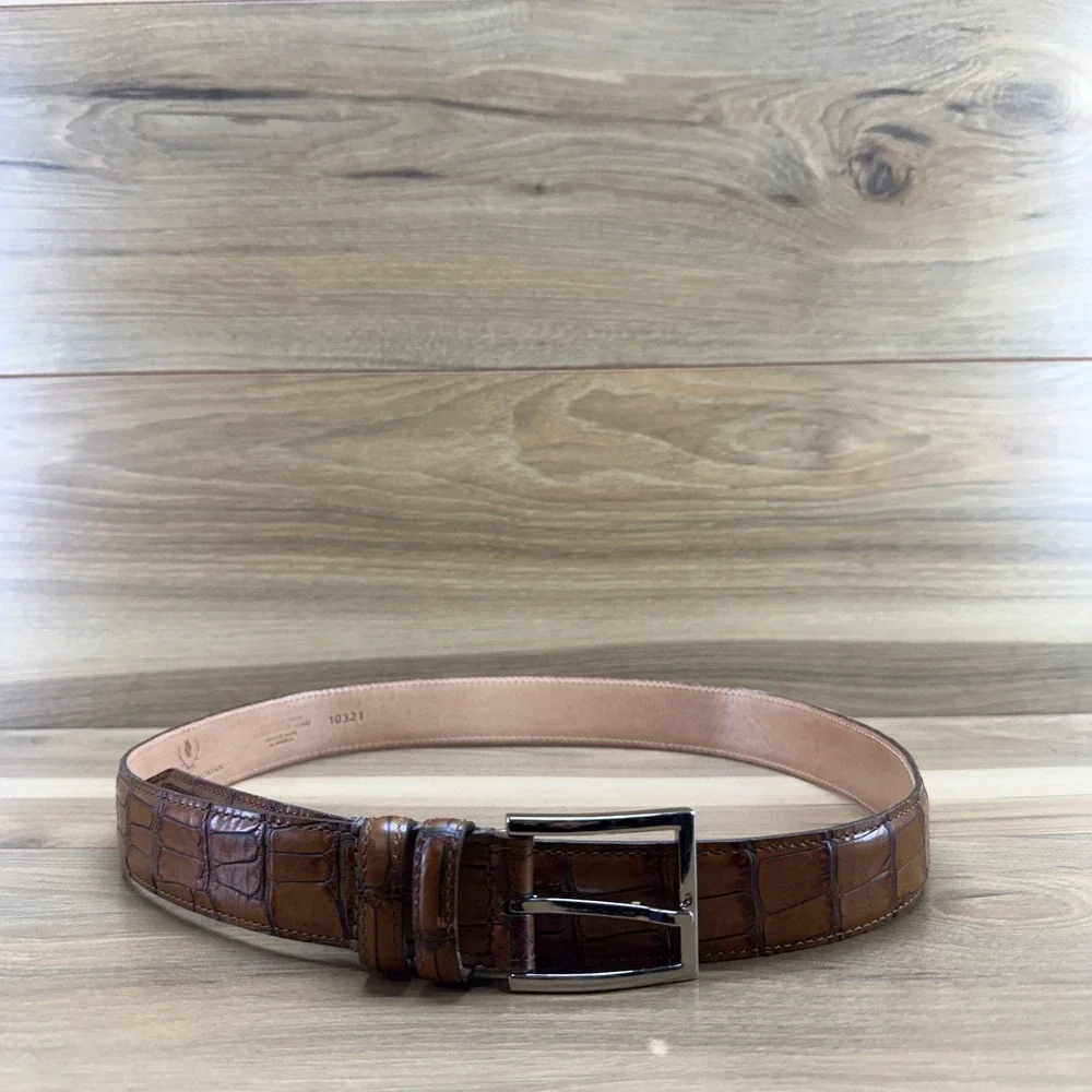 Martin Dingman Alligator Grain Mens Belt 36/90 Brown Hand Made USA Business